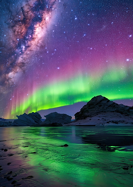 Aurora Borealis Over Icy Landscape