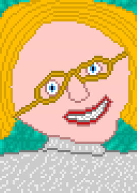 Pixelated Woman with Glasses and Big Smile