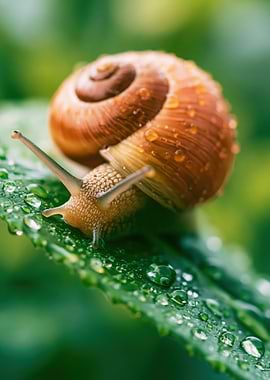 Snail on a Wet Leaf