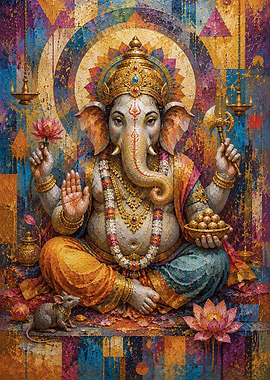 Ganesha with Lotus and Mouse