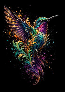 Vibrant Hummingbird with Floral Embellishments