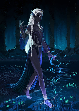 Dark Elf Sorceress in Moonlit Forest