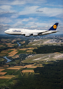 Lufthansa Boeing 747 over Munich Airport
