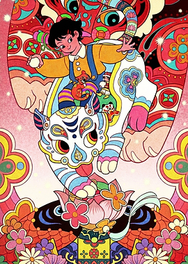 Child Riding a Decorated Tiger