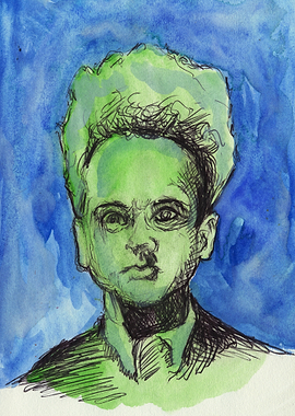 Henry ERASERHEAD Caricature with Blue Background