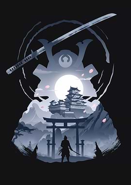 Samurai Castle Moonlit Landscape