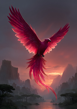 Majestic Pink Phoenix in Flight