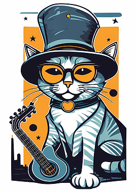 Rock Meowsician with Guitar
