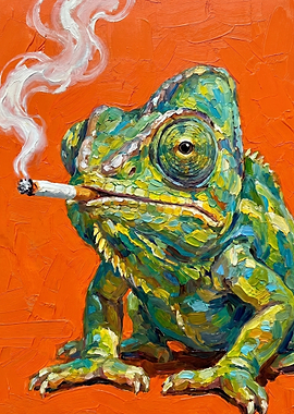 Chameleon Smoking a Cigarette