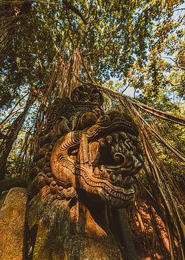 Ancient Stone Guardian Statue in Jungle