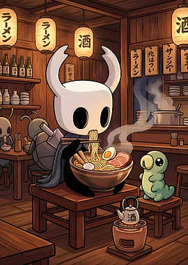 Hollow Knight Character Eating Ramen