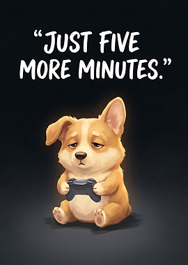 Funny Dog Gamer 'Just Five More Minutes'