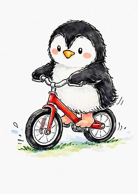 Cute Penguin Riding a Bicycle