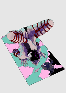 Figure in Red Straps on Cloud Background
