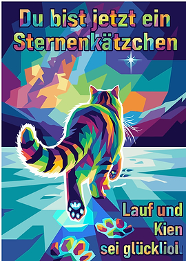 Colorful Cat Walking in Snowy Landscape