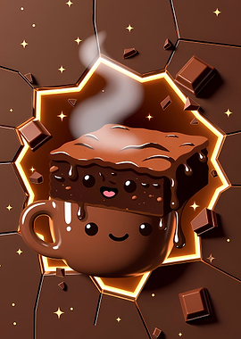 Cute Chocolate Brownie and Hot Chocolate