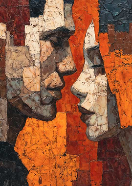 Geometric Mosaic Couple Portrait Painting