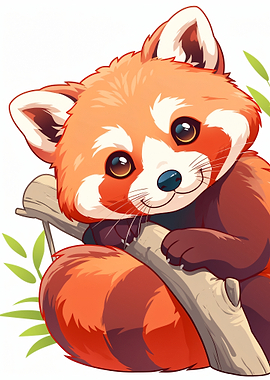 Cute Red Panda on a Branch