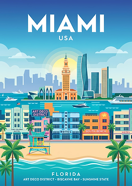 Miami Art Deco Travel Poster