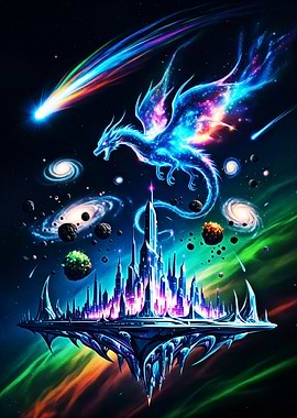 Cosmic Dragon Over Futuristic City
