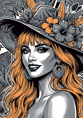 Woman in a floral hat