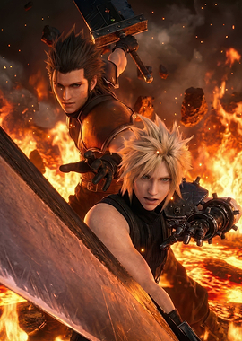 Cloud Strife and Zack Fair in battle