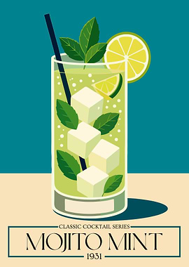 Mojito Cocktail Poster – Tropical Mint Rum Wall Art