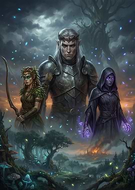 Fantasy Elves in Enchanted Forest