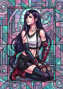 Final Fantasy VII Tifa Lockhart Stained Glass Art