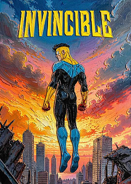 Invincible Flying Over Cityscape