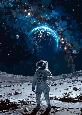 Astronaut on the Moon with Earth in the Background