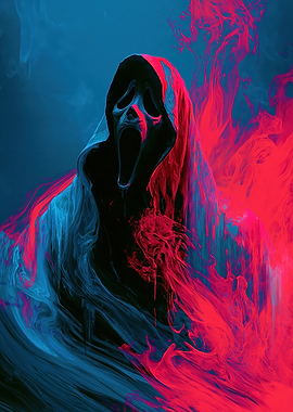 Scream Ghostface with Red and Blue Smoke