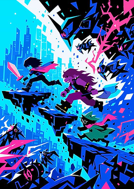 Deltarune Characters Running Through a Digital World