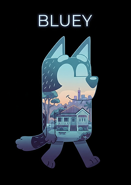 Bluey Character with Cityscape Inside