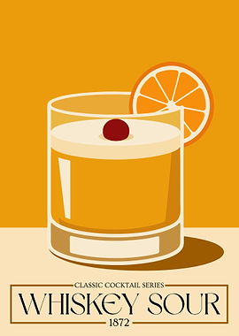 Whiskey Sour Cocktail Poster – Minimalist Vintage Bar Wall Art