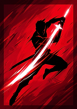 Silhouette Ninja with Glowing Sword