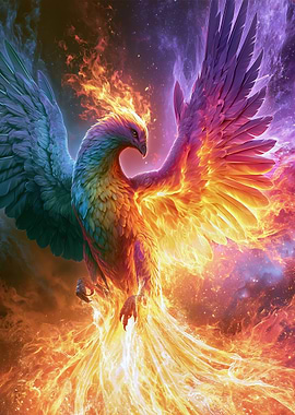 Fiery Phoenix Rising from Flames