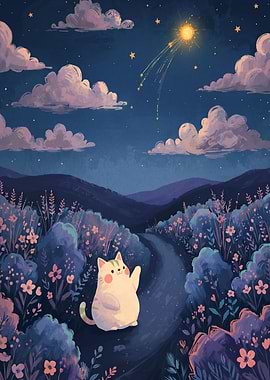 Cute Cat Watching a Shooting Star