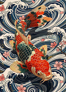 Koi Fish and Cherry Blossoms