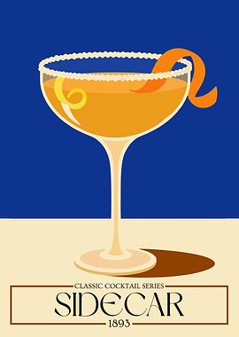 Sidecar Cocktail Poster – Elegant Vintage Cognac Cocktail Wall Art
