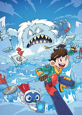 Boy and Penguin Chase a Yeti