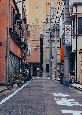Japanese Street with Traffic Signs