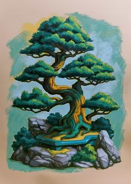 Stylized Bonsai Tree Painting