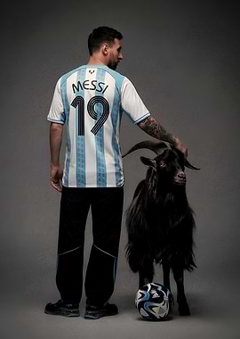 Lionel Messi with a Goat and Soccer Ball