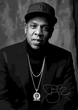 Jay-Z Portrait with Roc-A-Fella Pendant