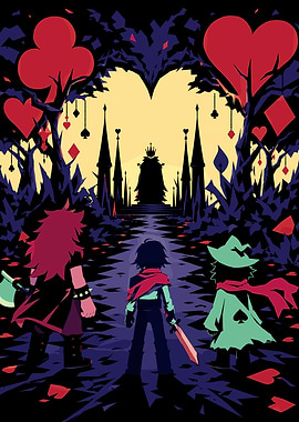Deltarune Characters in a Card-Themed Forest