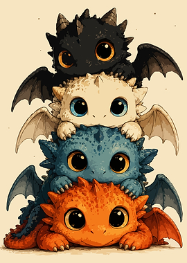 Stack of Cute Baby Dragons