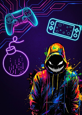 Gamer Hoodie with Neon Gaming Icons