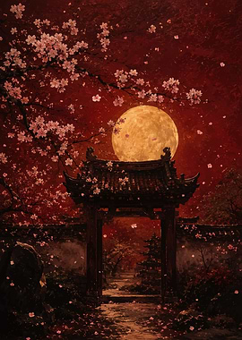 Moonlit Cherry Blossom Gate