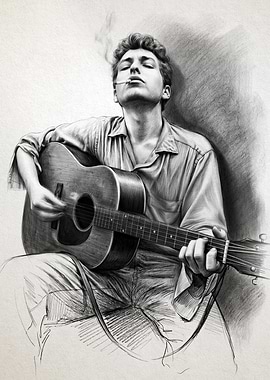 Bob Dylan Playing Guitar and Smoking